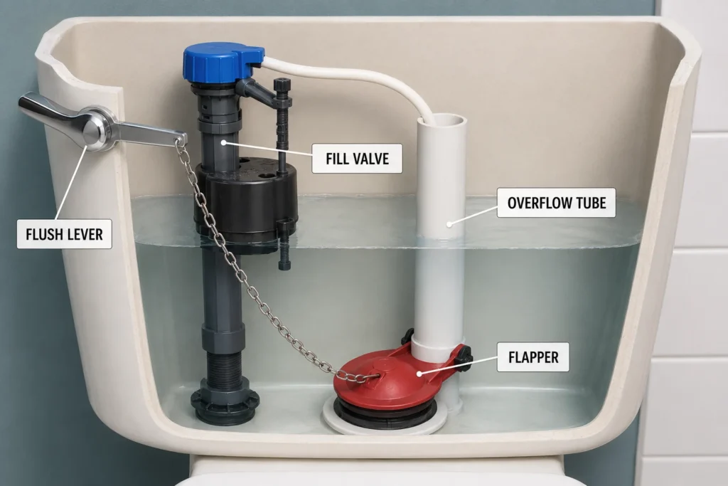 Anatomy of a Toilet Tank (Parts Identification)