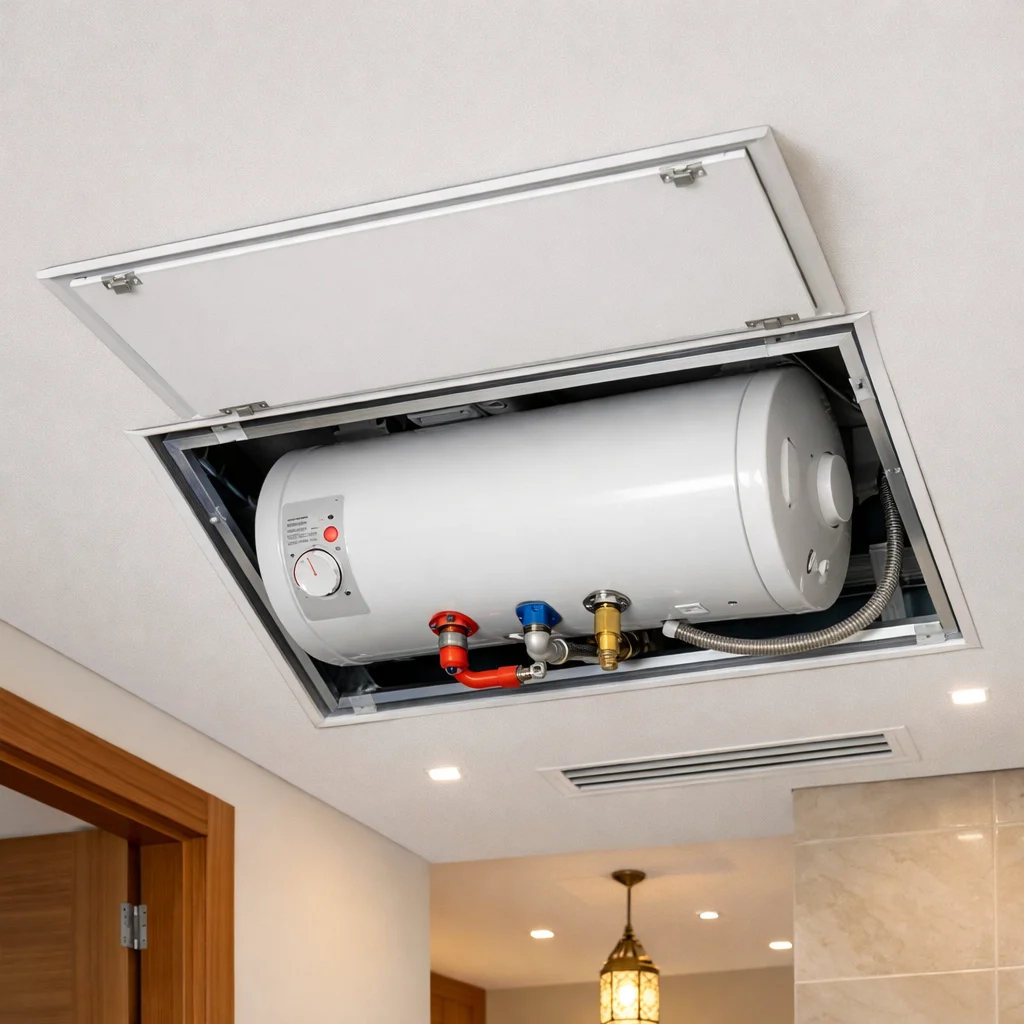 Horizontal water heater installation in false ceiling UAE