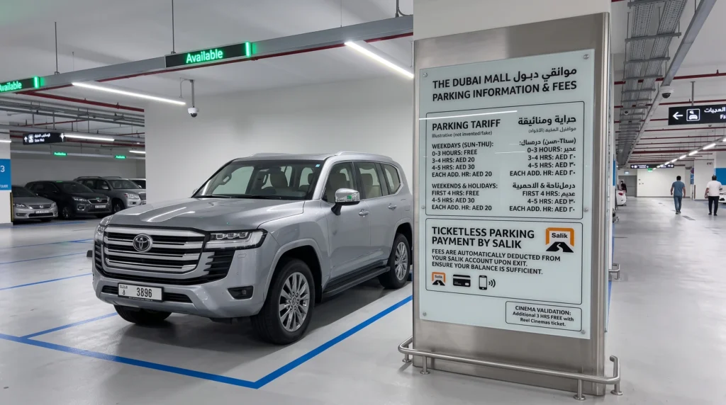 Dubai Mall Cinema Parking fees and free parking hours