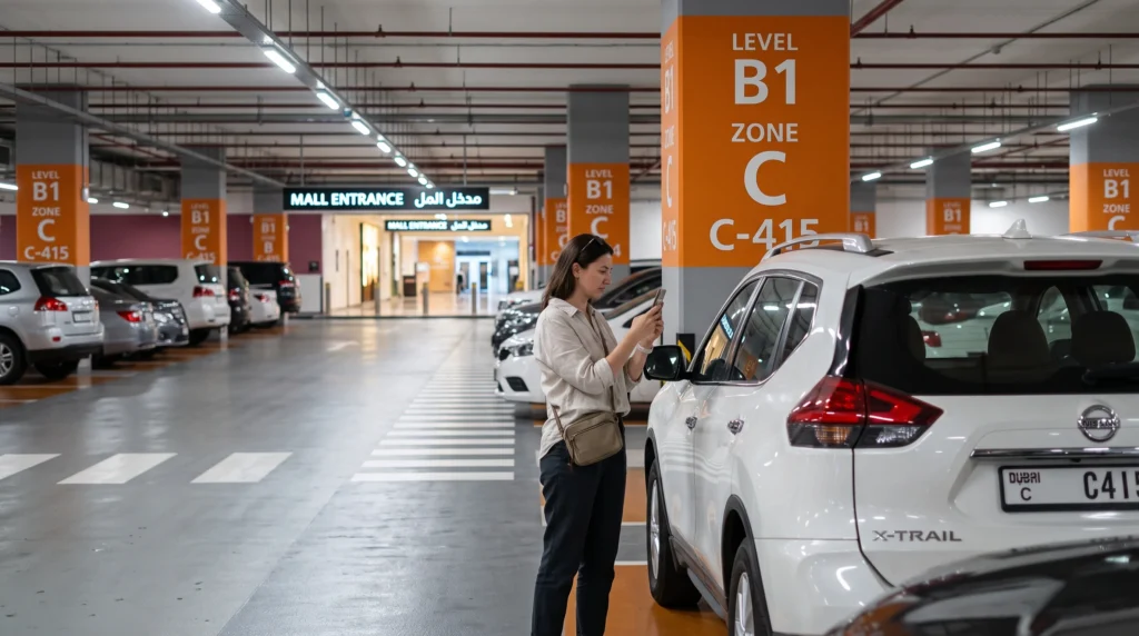 Taking a photo of your parking location at Dubai Mall