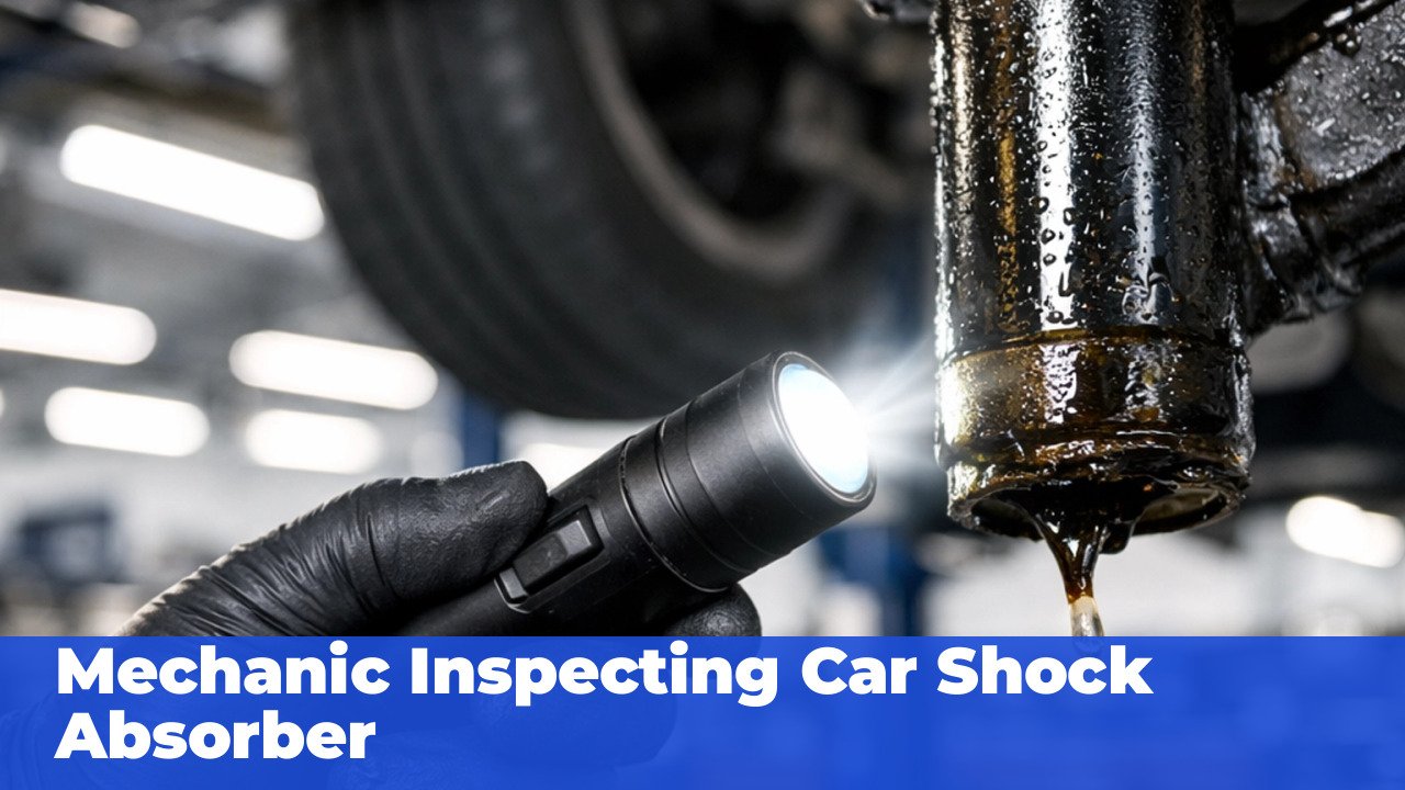 Mechanic Inspecting Car Shock Absorber